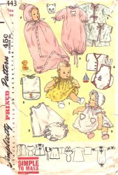 1443 SIMPLICITY 1956 SIMPLE SEW BABY LAYETTE, APPLIQUES, GARMENTS PATTERN